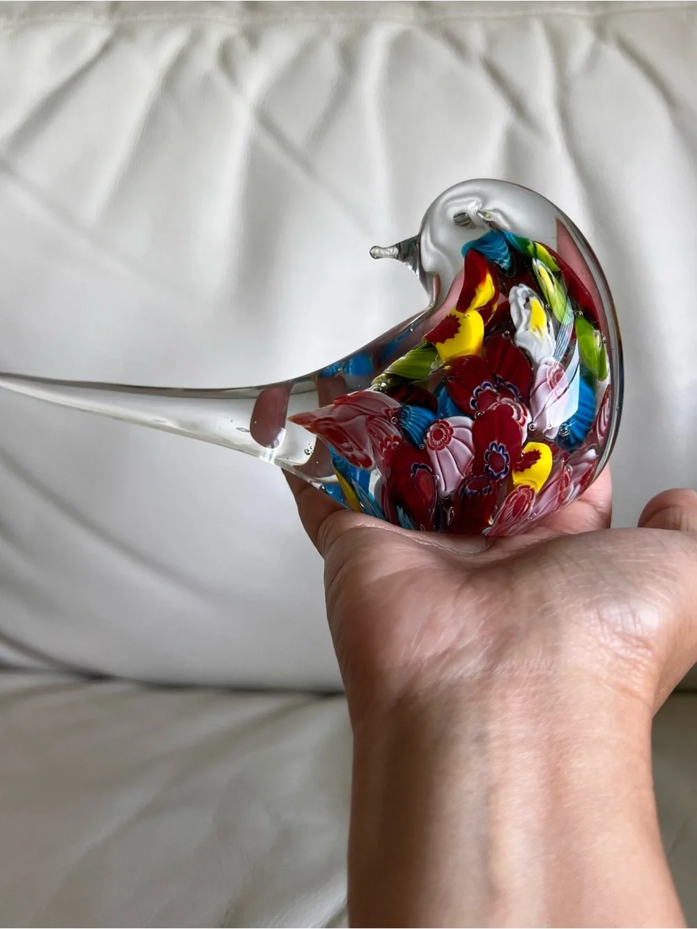 Murano Style Art Glass Bird Figurine Paperweight Colorful Millefiori